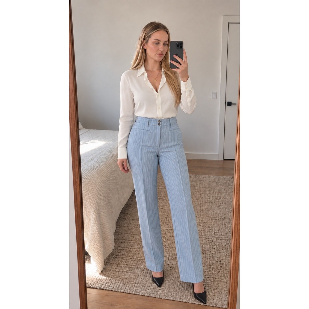 J Jill Womens Linen Blend Dress Pants 8 Gray Straight Leg Coastal Preppy Career